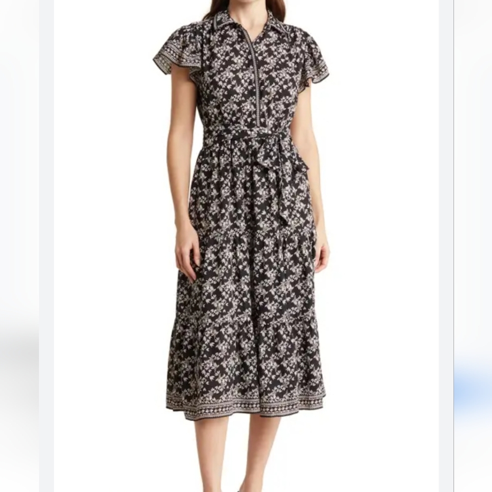 NWOT Max Studio Black Floral Collard Dress